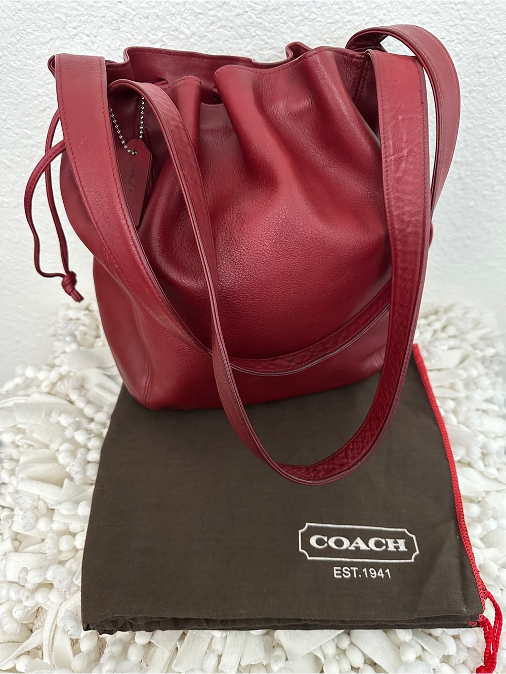 RARE Vtg COACH Italy Lexington Drawstring Bucket Bag Mahogany Red Leather 4180